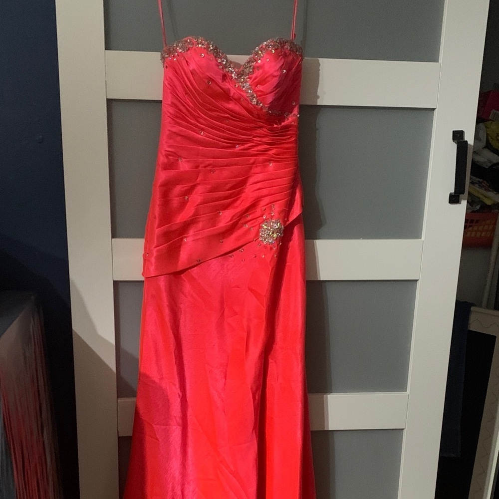 Mori Lee Strapless Coral Dress with Embellishments